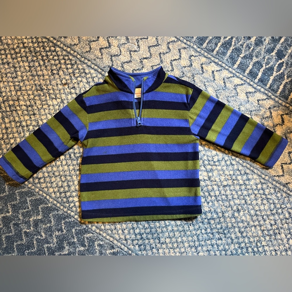 Hanna Andersson Blues and Green Striped Half-Zip Fleece